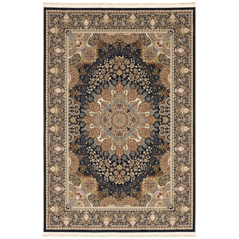 Oriental Weavers Masterpiece Area Rug - 1802B - 9'10" x 12'10" - in Navy/Multi - Vintage Inspired, Stain Resistant, Family and Pet Friendly, Family, Dining, Living Room Rug