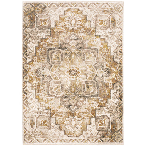 Oriental Weavers Maharaja Area Rug - 661C1-9'10" x 12'10" - in Gold/Ivory - Vintage Inspired, Stain Resistant, Family and Pet Friendly, Family, Dining, Living Room Rug