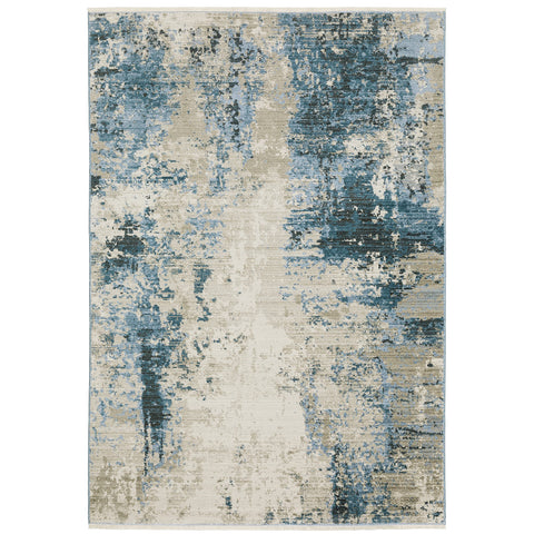 Oriental Weavers Bauer Area Rug - 041L2-7'10" x 10'10" - in Blue/Beige - Modern Style, Recycled PET Fibers, Stain Resistant, Dining, Living Room Rug