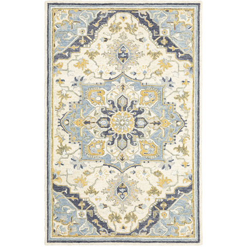 Oriental Weavers Alfresco Hand-Made Wool Area Rug - 28402-5' x 8' - in Blue/Ivory - Vintage Inspired, Hand-Made Wool Rugs, Bedroom, Office Rug