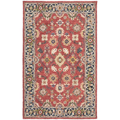 Oriental Weavers Alfresco Hand-Made Wool Area Rug - 28404-8' x 10' - in Red/Blue - Vintage Inspired, Hand-Made Wool Rugs, Dining, Living Room Rug