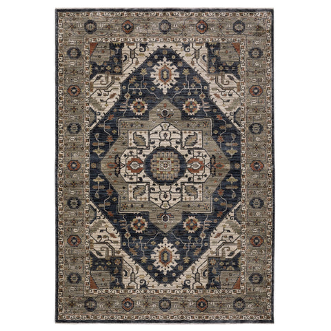 Oriental Weavers Eliana Area Rug - ELI07-9'10" x 12'10" - in Blue/Grey - Vintage Inspired, Stain Resistant, Family and Pet Friendly, Family, Dining, Living Room Rug