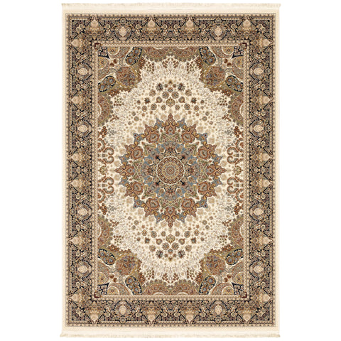 Oriental Weavers Masterpiece Area Rug - 1802W - 5'3" x 7'6" - in Ivory/Multi - Vintage Inspired, Stain Resistant, Family and Pet Friendly, Bedroom, Office Rug