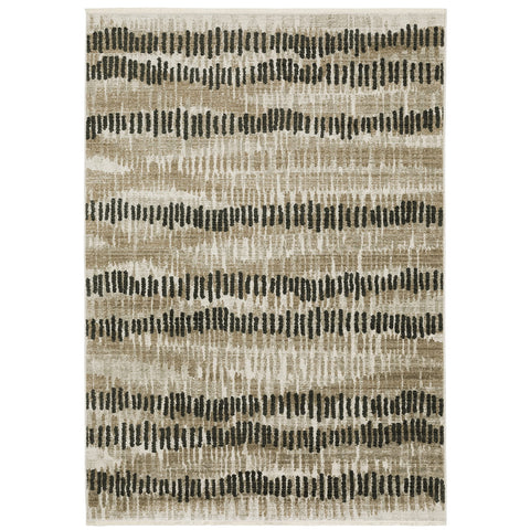 Oriental Weavers Bauer Area Rug - 8120D - 6'7" x 9'6" - in Beige/Charcoal - Modern Style, Recycled PET Fibers, Stain Resistant, Dining, Living Room Rug
