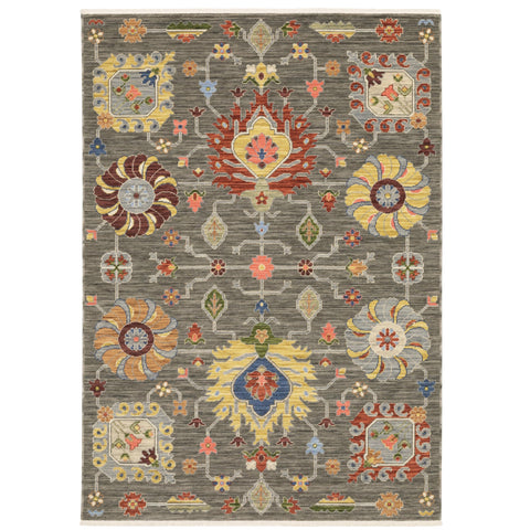 Oriental Weavers Lucca Wool Blend Area Rug - 8111K - 9'10" x 12'10" - in Grey/Multi - Vintage Inspired, Wool Blend, Family, Dining, Living Room Rug