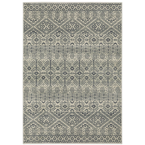 Oriental Weavers Branson Area Rug - BR02A - 3'3" x 5' - in Blue/Beige - Tribal Influnced Style, Stain Resistant, Family and Pet Friendly, Entrway, Bedroom Rug