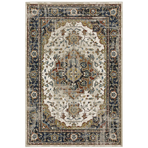 Oriental Weavers Venice Area Rug - 054X8-3'10" x 5'5" - in Beige/Blue - Vintage Inspired, Stain Resistant, Family and Pet Friendly, Entrway, Bedroom Rug