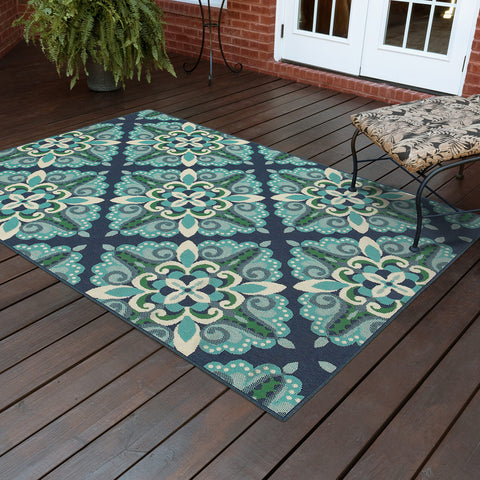 Oriental Weavers Meridian Indoor/Outdoor Rug - 2206B - 1'10" x 2'10" - in Blue/Green - Moroccan Style, Water, Stain and Fade Resistant, Hose Clean, Patio, Outdoor Living Area Rug