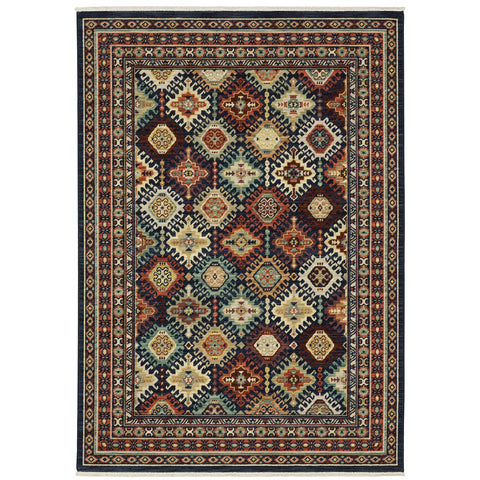 Oriental Weavers Lilihan Wool Blend Area Rug - 003B6-9'10" x 12'10" - in Navy/Multi - Vintage Inspired, Wool Blend, Family, Dining, Living Room Rug