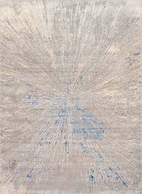 Pasargad Home Turkish Starburst Design Power-Loomed White/L. Blue Area Rug- 6' 0'' X 9' 0''