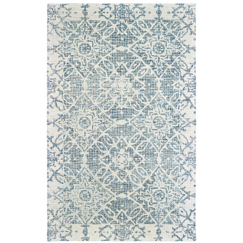 Oriental Weavers Tallavera Hand-Made Wool Area Rug - 55603-8' x 10' - in Blue/Ivory - Global Style, Hand-Made Wool Rugs, Dining, Living Room Rug