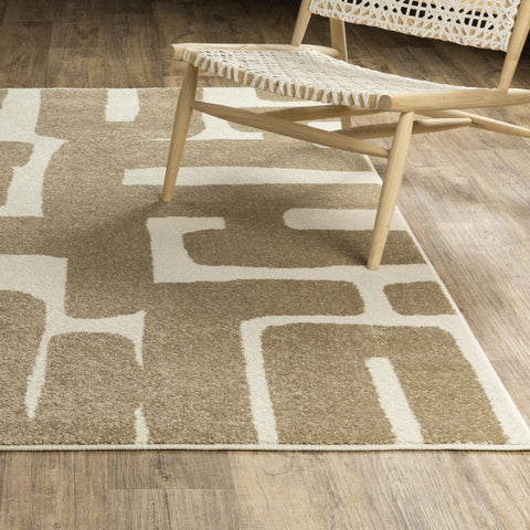 Oriental Weavers Quinn QUI09 - Machine Woven Area Rug - 2' x 7' - in Beige/Ivory - Modern Style Hallway, Entryway, Kitchen, Bathroom Rug