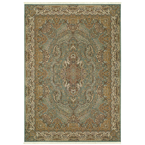Oriental Weavers Masterpiece Area Rug - 502L2-6'7" x 9'6" - in Blue/Gold - Vintage Inspired, Stain Resistant, Family and Pet Friendly, Dining, Living Room Rug