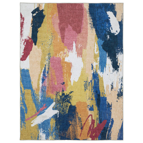 Oriental Weavers Sumter Washable Area Rug - SUM09-2' x 3' - in Blue/Gold - Modern Style, Non-Slip, Stain Resitant, Ultra Low Pile, Entryway, Bathroom Accent Rug
