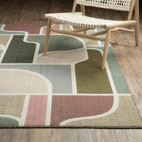 Oriental Weavers Tisdell TIS02 - Machine-Woven Area Rug - 9'10" x 12'8" - in Green/Multi - Mid-Century Modern Style Living Room, Family Room, Dining Room Rug