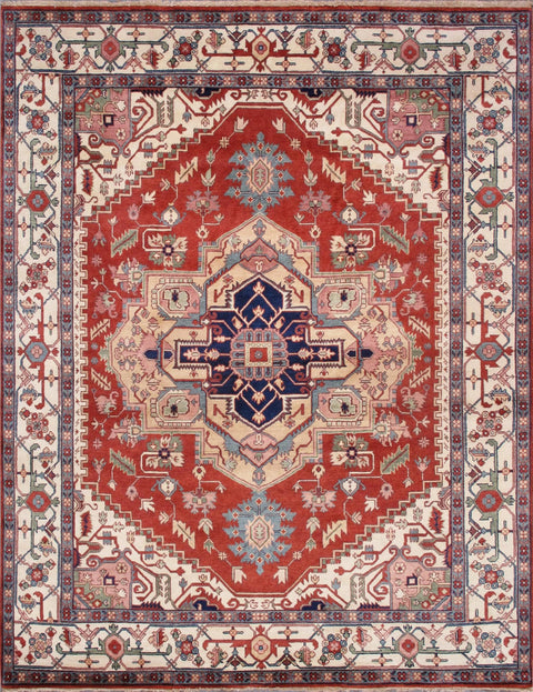 Pasargad Home Serapi Collection Wool Area Rug, Hand-Knotted Traditional Rugs for Living Room, Bedroom- 4' 0'' X 5'11'', Rust