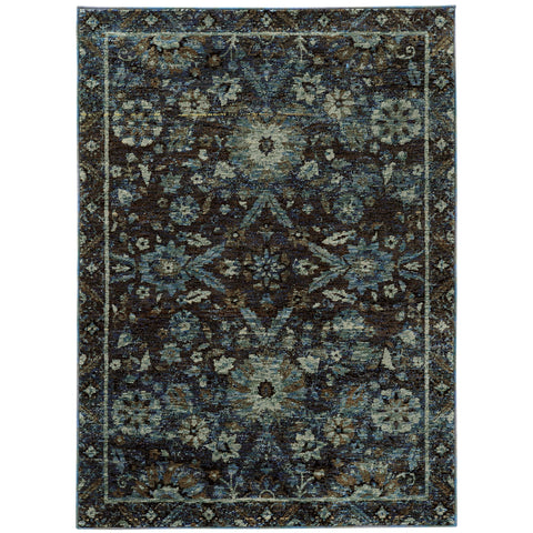 Oriental Weavers Andorra Area Rug - 7124A - 10' x 13'2" - in Navy/Blue - Vintage Inspired, Stain Resistant, Family and Pet Friendly, Family, Dining, Living Room Rug