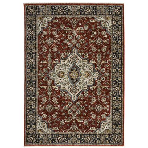 Oriental Weavers Aberdeen Area Rug - 4151R - 9'10" x 12'10" - in Red/Blue - Vintage Inspired, Stain Resistant, Family and Pet Friendly, Family, Dining, Living Room Rug