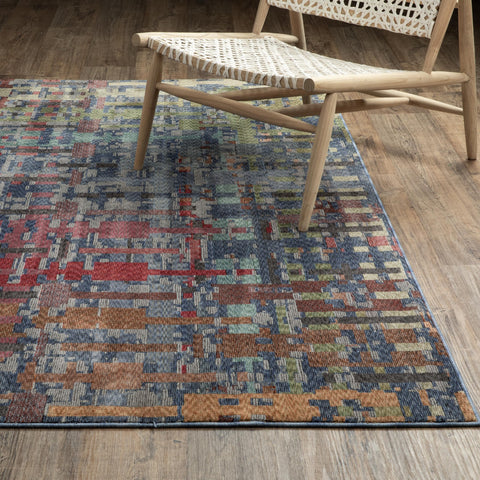 Oriental Weavers Tisdell TIS03 - Machine-Woven Area Rug - 3'9" x 5'2" - in Blue/Multi - Modern Style Bedroom, Bathroom, Entryway Rug