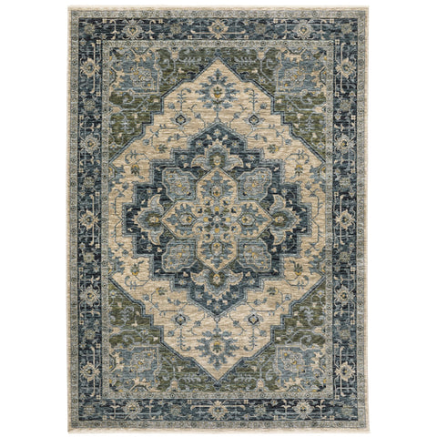 Oriental Weavers Aberdeen Area Rug - 051G1-3'3" x 5' - in Blue/Tan - Vintage Inspired, Stain Resistant, Family and Pet Friendly, Entrway, Bedroom Rug