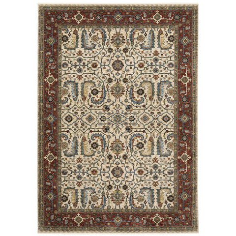 Oriental Weavers Aberdeen Area Rug - 144D1-9'10" x 12'10" - in Ivory/Red - Vintage Inspired, Stain Resistant, Family and Pet Friendly, Family, Dining, Living Room Rug