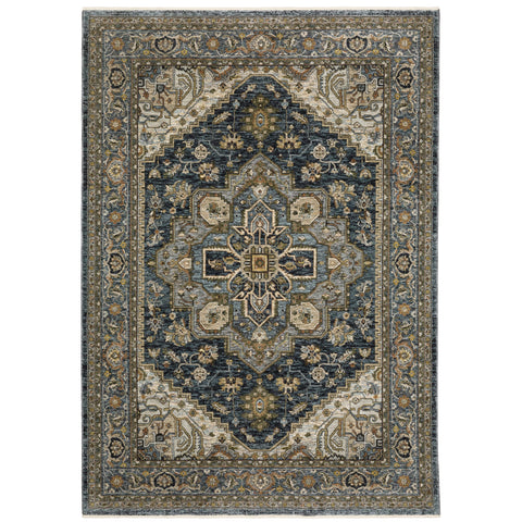 Oriental Weavers Aberdeen Machine Woven Area Rug - 1144Q - 12' x 14'8" - in Blue/Taupe - Traditional Style Living Room, Family Room, Dining Room Rug