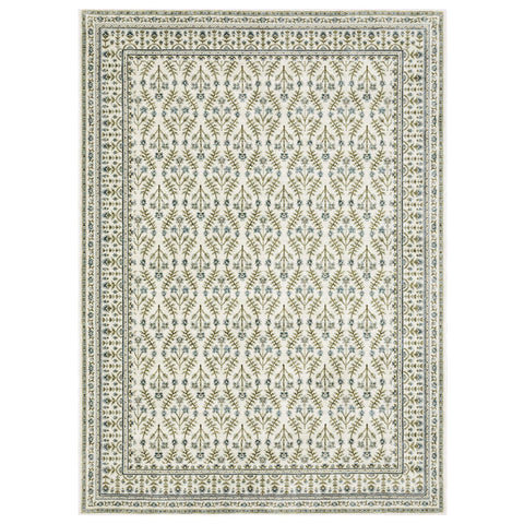 Oriental Weavers Row Andorra 3717C - 10' x 13'2" Area Rug - in Ivory/Blue - Traditional, Cottage, Living Room, Family Room, Dining Room, Bed Room Area Rug