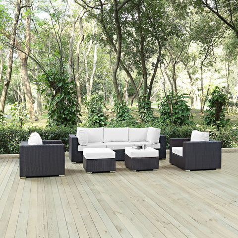 Modway Convene Collection 7-Piece Outdoor Patio Sectional Set in Espresso White