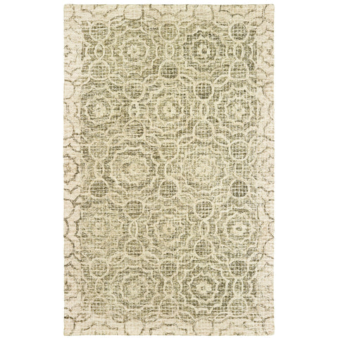 Oriental Weavers Tallavera Hand-Made Wool Area Rug - 55606-5' x 8' - in Green/Ivory - Global Style, Hand-Made Wool Rugs, Bedroom, Office Rug