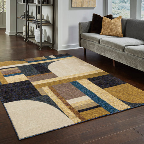 Oriental Weavers Strada Area Rug - STR01-8'6" x 11'7" - in Gold/Blue - Modern Style, Stain Resistant, Family and Pet Friendly, Dining, Living Room Rug