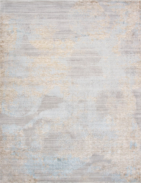 Pasargad Home Malibu Collection Hand-Loomed Grey/Aqua Bsilk Abstract Malibu Area Rug with Cotton Backing- 8' 0'' X 10' 0''