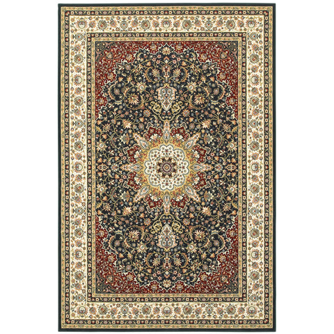 Oriental Weavers Kashan Area Rug - 119U1-9'10" x 12'10" - in Navy/Ivory - Vintage Inspired, Stain Resistant, Family and Pet Friendly, Family, Dining, Living Room Rug