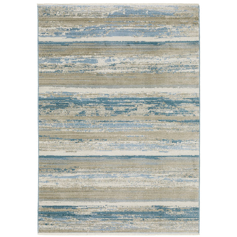Oriental Weavers Bauer Area Rug - 042L2-6'7" x 9'6" - in Blue/Beige - Modern Style, Recycled PET Fibers, Stain Resistant, Dining, Living Room Rug