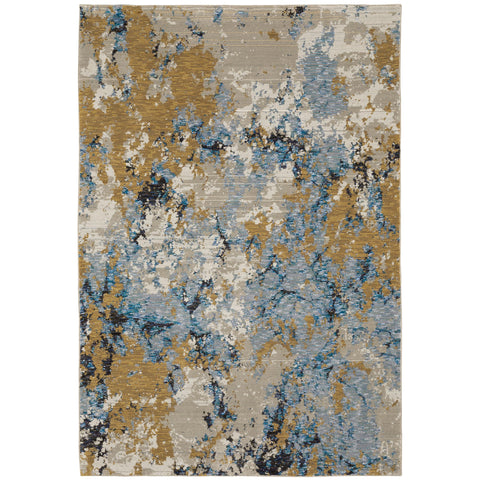 Oriental Weavers Evolution Area Rug - 0980A - 10' x 13'2" - in Blue/Gold - Modern Industrial Style, Stain Resistant, Family and Pet Friendly, Family, Dining, Living Room Rug