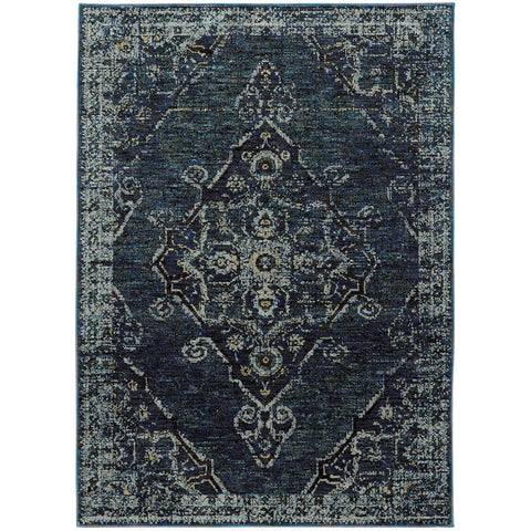 Oriental Weavers Andorra Area Rug - 7135F - 3'3" x 5'2" - in Blue/Light Blue - Vintage Inspired, Stain Resistant, Family and Pet Friendly, Entrway, Bedroom Rug