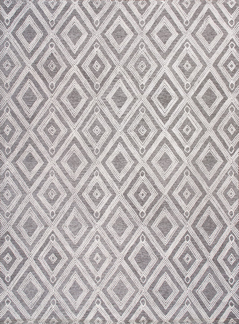 Pasargad Home Modern Collection Hand-Tufted Silver/Ivory Bsilk & Wool Geometric Modern Area Rug with Cotton Backing- 5' 0'' X 8' 0''