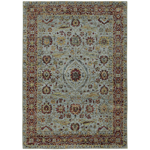 Oriental Weavers Andorra Area Rug - 7155A - 10' x 13'2" - in Blue/Red - Vintage Inspired, Stain Resistant, Family and Pet Friendly, Family, Dining, Living Room Rug