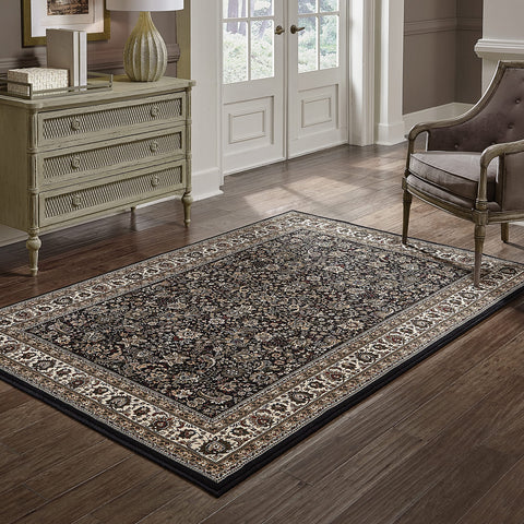 Oriental Weavers Ariana Area Rug - 213K8-6'7" x 9'6" - in Black/Ivory - Vintage Inspired, Stain Resistant, Family and Pet Friendly, Dining, Living Room Rug