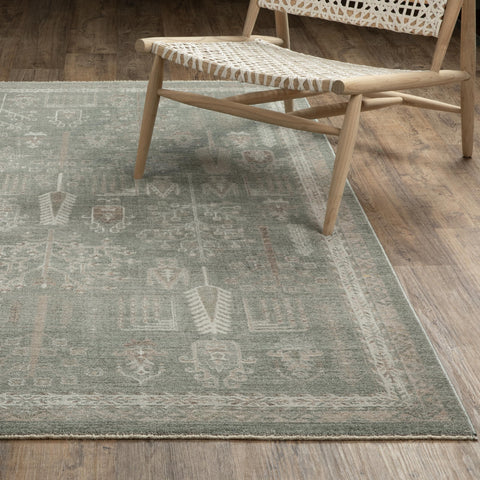 Oriental Weavers Keaton KEA07 - Machine-Woven Area Rug - 5'3" x 7'6" - in Green/Beige - Traditional Style Bedroom, Bathroom, Entryway, Kitchen Rug
