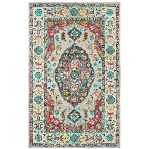Oriental Weavers Zahra Hand-Made Wool Area Rug - 75504-8' x 10' - in Grey/Pink - Vintage Bohemian Style, Hand-Made Wool Rugs, Dining, Living Room Rug