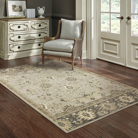 Oriental Weavers Florence Area Rug - 4928C - 9'10" x 12'10" - in Stone/Brown - Vintage Inspired, Stain Resistant, Family and Pet Friendly, Family, Dining, Living Room Rug