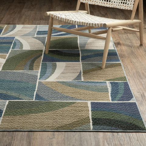 Oriental Weavers Tisdell TIS06 - Machine-Woven Area Rug - 6'7" x 9'4" - in Blue/Green - Modern Style Dining Room, Living Room, Family Room Rug