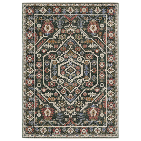 Oriental Weavers Hastings Area Rug - HA02B - 9'10" x 12'10" - in Green/Pink - Vintage Inspired, Stain Resistant, Family and Pet Friendly, Family, Dining, Living Room Rug