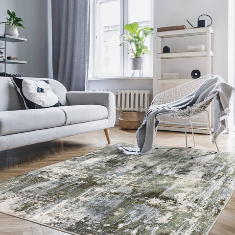 Oriental Weavers Caravan Area Rug - 2060F - 5'3" x 7'6" - in Green/Blue - Modern Style, Stain Resistant, Family and Pet Friendly, Bedroom, Office Rug