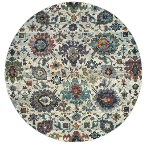 Oriental Weavers Andorra Area Rug - 7129A - 7'10" Round - in Stone/Multi - Vintage Inspired, Stain Resistant, Family and Pet Friendly, Dining Room Rug