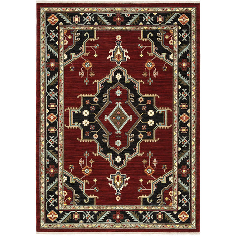 Oriental Weavers Lilihan Wool Blend Area Rug - 092R6-9'10" x 12'10" - in Red/Black - Vintage Inspired, Wool Blend, Family, Dining, Living Room Rug