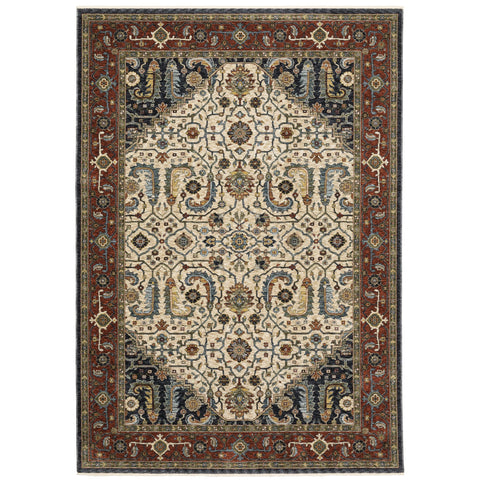 Oriental Weavers Aberdeen Area Rug - 752W1-9'10" x 12'10" - in Ivory/Red - Vintage Inspired, Stain Resistant, Family and Pet Friendly, Family, Dining, Living Room Rug