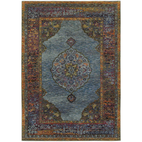 Oriental Weavers Andorra Area Rug - 7139A - 10' x 13'2" - in Blue/Multi - Vintage Inspired, Stain Resistant, Family and Pet Friendly, Family, Dining, Living Room Rug