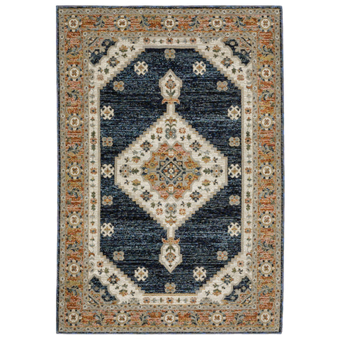 Oriental Weavers Andorra Area Rug - 2281E - 8'6" x 11'7" - in Blue/Orange - Vintage Bohemian Style, Stain Resistant, Family and Pet Friendly, Dining, Living Room Rug