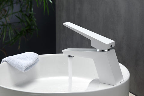 Kube AFB13WH Aqua Siza Single Lever Modern Bathroom Vanity Faucet - Matt White